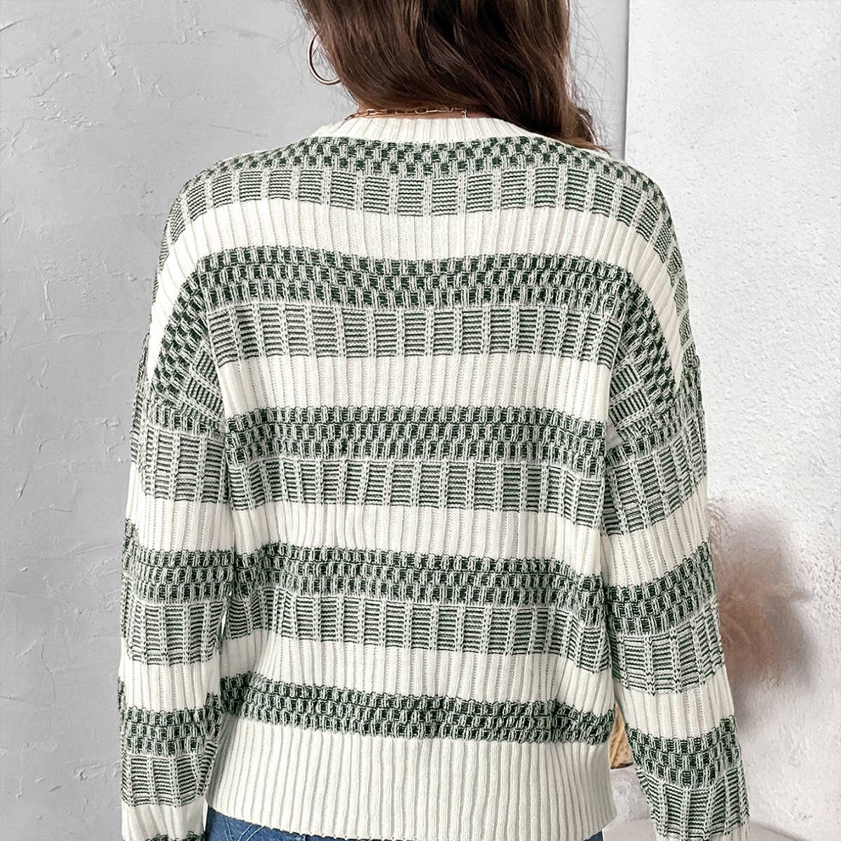 Casual striped color pullover sweater