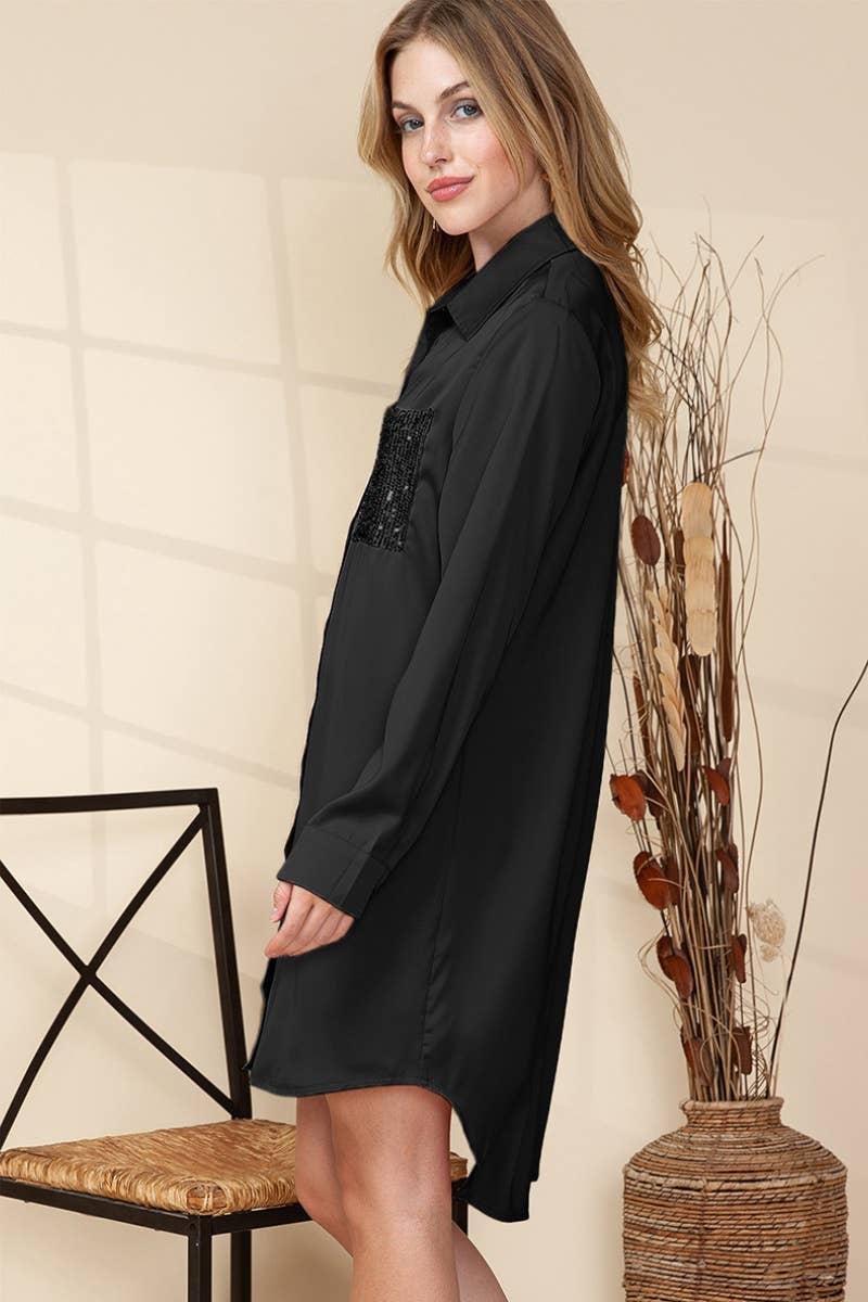CWTSTL1283_SEQUIN LONG SLEEVE PATCHWORK SHIRT DRESS SHORT