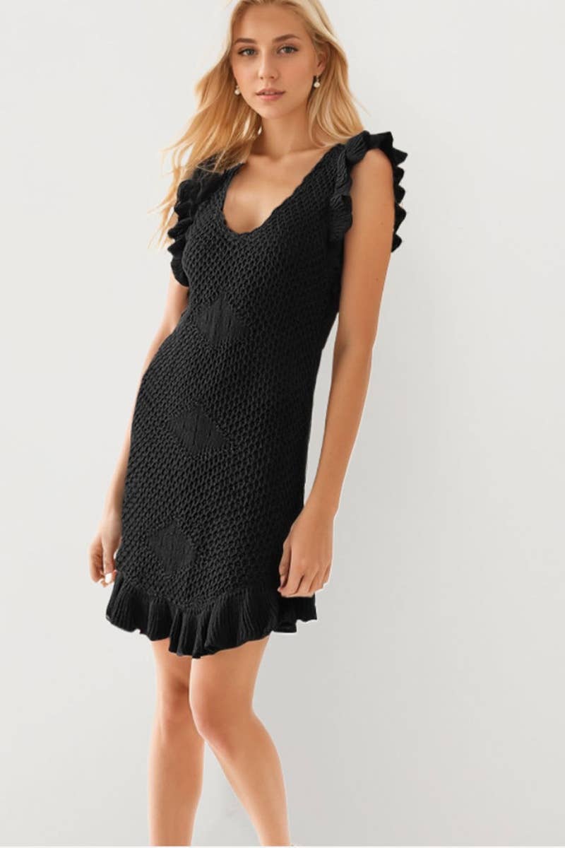 CWDSD3918_KNIT SLEEVELESS CUTOUT PEPLUM BEACH DRESS SMOCK