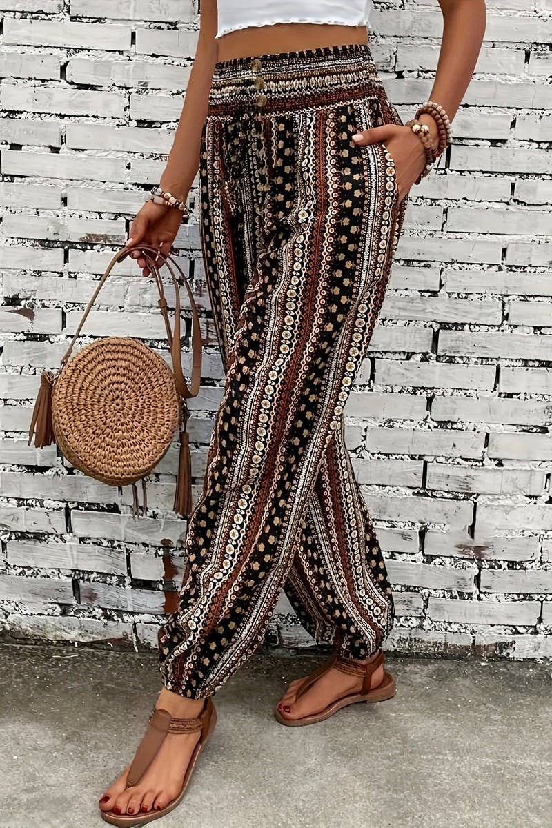 CWBLP2069_BOHO PRINT ELASTIC WAIST DRAPED JOGGER PANTS