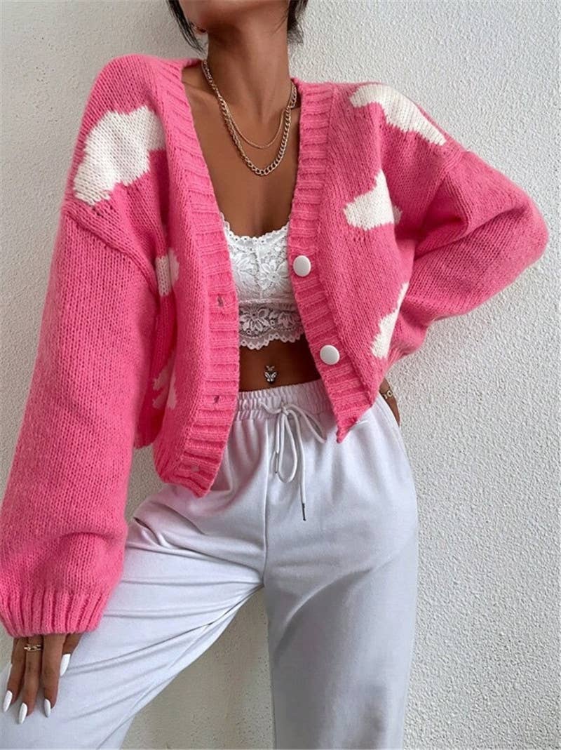 Cloud-shaped off-the-shoulder knitted cardigan