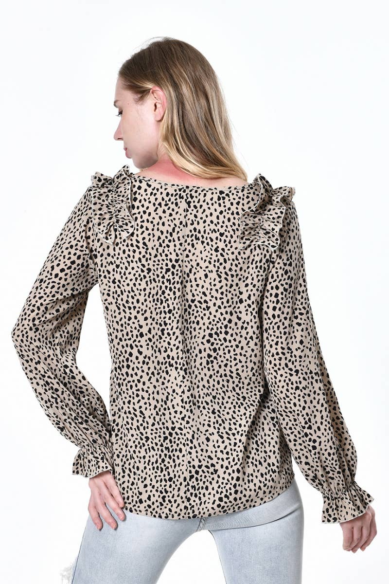 CWTBLL2485_V-NECK LEOPARD PRINT LONG-SLEEVED TOP