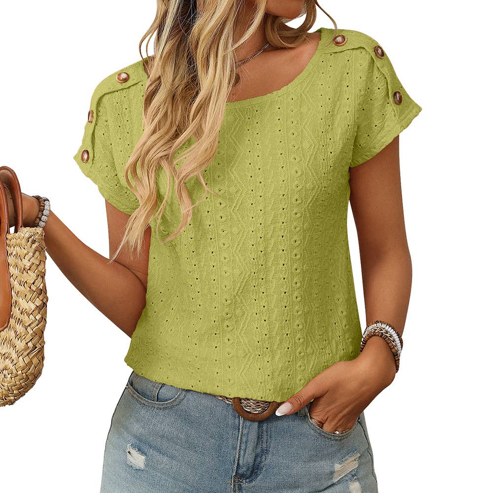 Cutout Solid-color round-neck short-sleeved Top