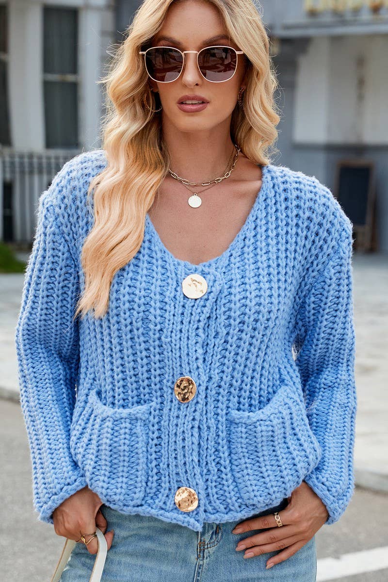 CWOCAL00845_SOLID COLOR LOOSE KNITTED CARDIGAN SWEATER