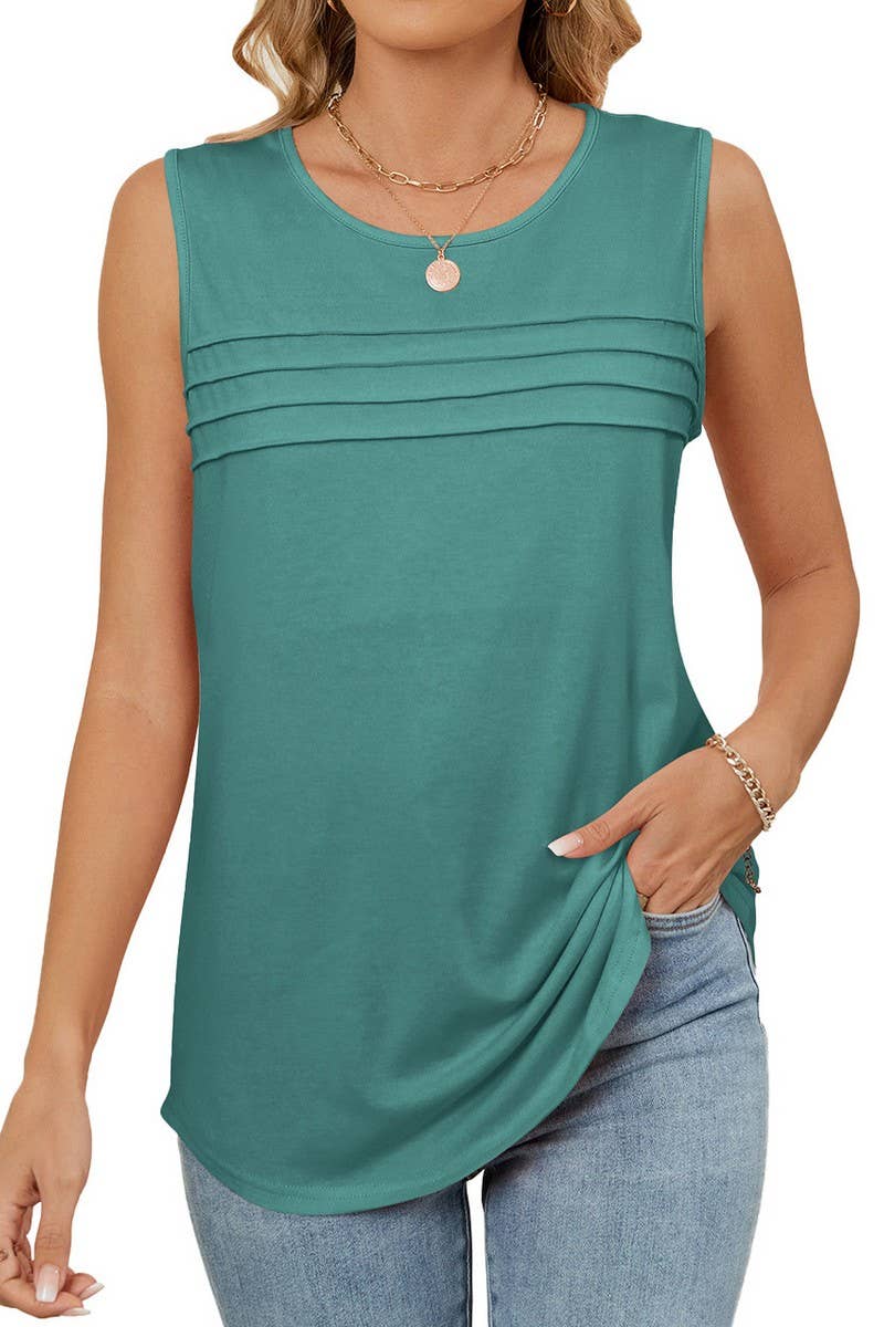CWTTSL0310_UMMER SOLID COLOR ROUND NECK LOOSE SLEEVELESS VES
