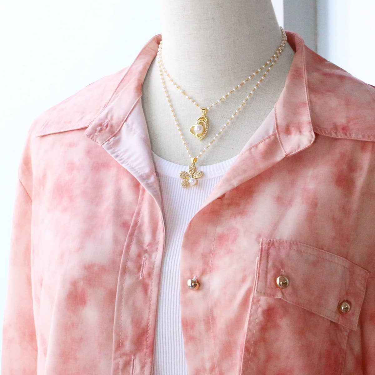 FASHIONABLE DIAMOND INLAID FLOWER PEARL NECKLACE
