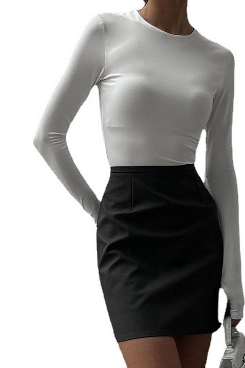 CWSBSL0109_SOLID COLOR ROUND NECK LONG SLEEVE BODYSUIT