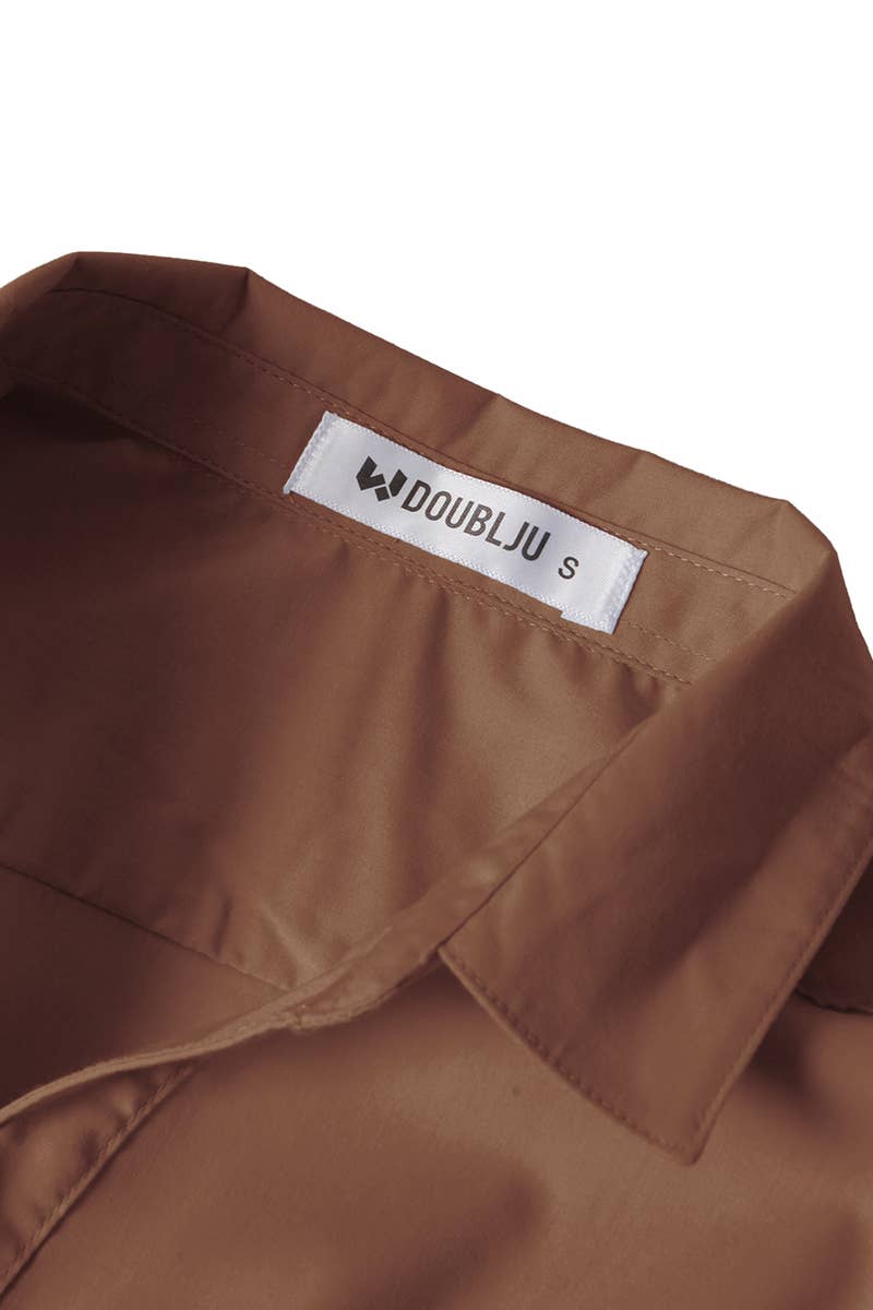 CWTSTS116_Basic Slim Fit Simple 3/4 Sleeve Button Down Shirt