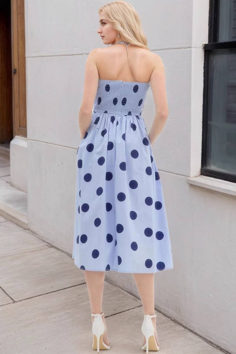 CWDTD0488_POLKA DOT SLEEVELESS TUBE TOP SLIM FIT MIDI DRESS