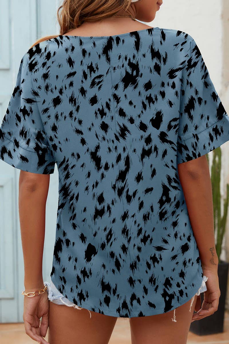 CWTBLS0346_V-Neck Short Sleeve Print Top