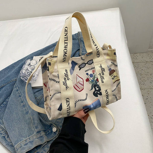 CUTE BEAR COLORFUL LETTER PRINT CANVAS BAG_CWAB2684