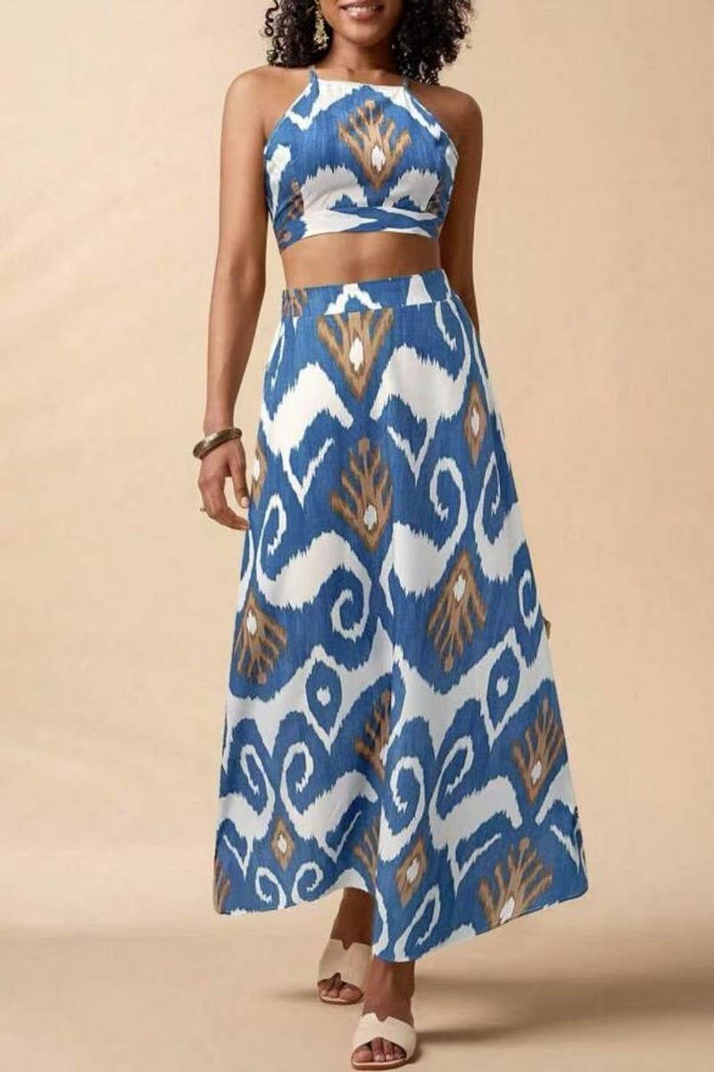 CWSTB2012_ELEGANT FLORAL CAMI TOP & SPLIT SKIRT SET