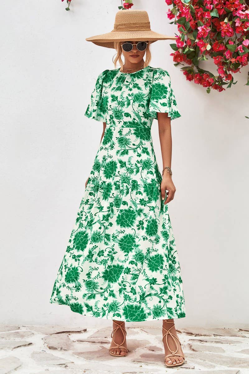 CWDMD2773_CREW NECK PRINTED FITTED MIDI DRESS