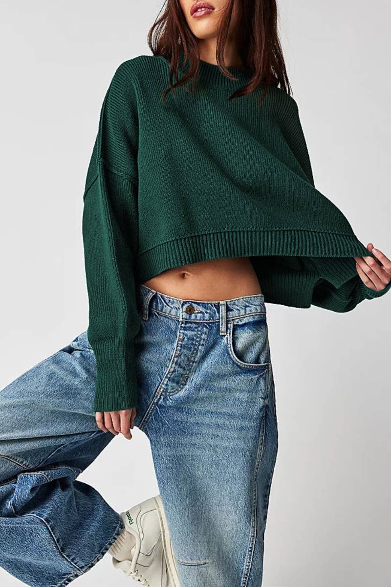 CWOSWL5854_SOLID COLOR CROP SWEATER WITH LONG SLEEVES