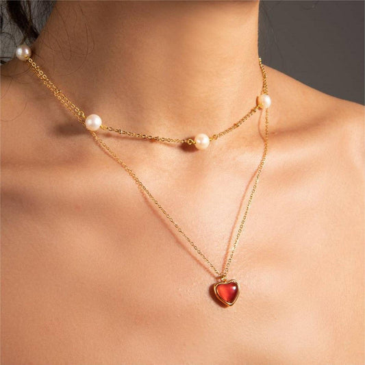 Natural Stone Heart Necklace Earrings