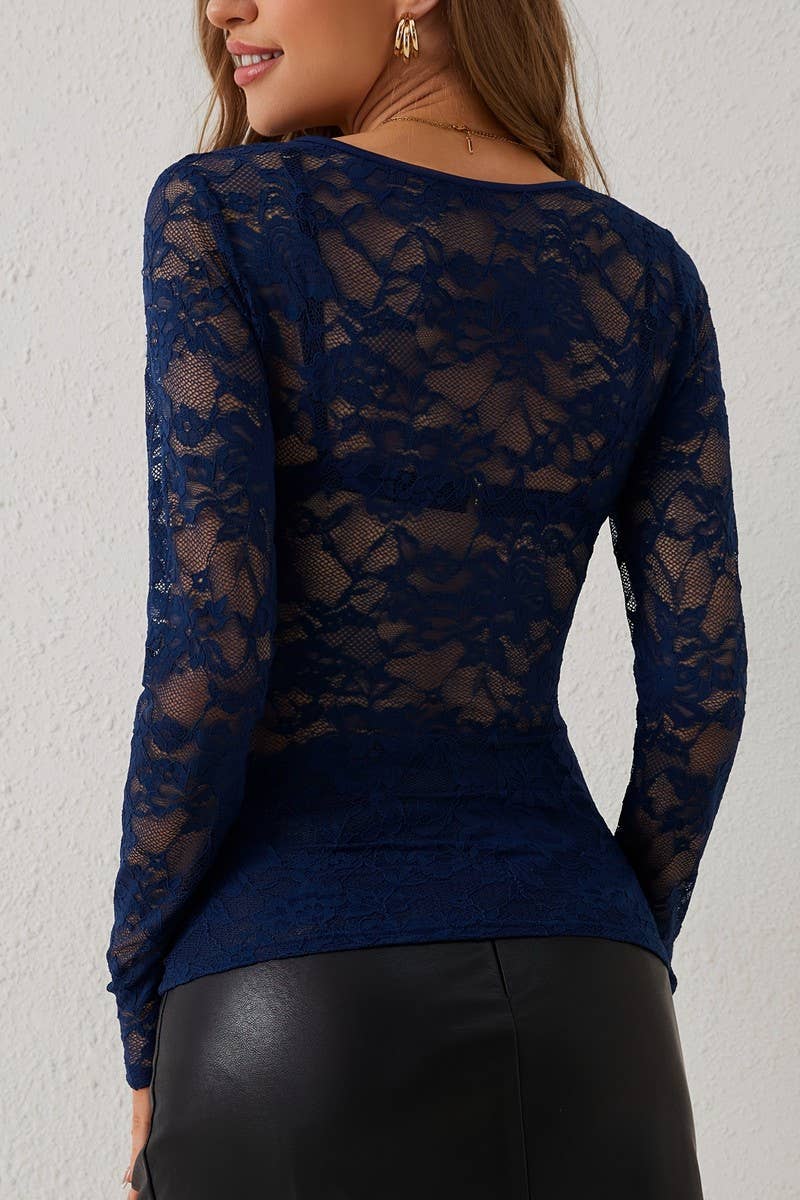 CWTBLL3461_V-NECK SINGLE LAYER FLORAL LACE BOTTOMING TOP