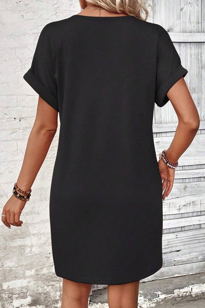 CWDTD0425_SUMMER V-NECK FASHIONABLE RAGLAN SLEEVE DRESS