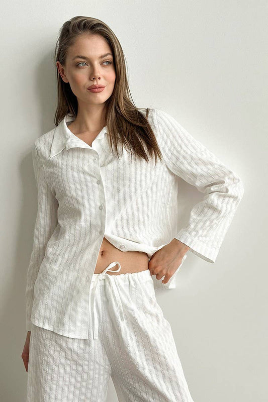 CWSPJ0217_CARDIGAN LONG SLEEVE LONG PANTS PAJAMAS HOME SET