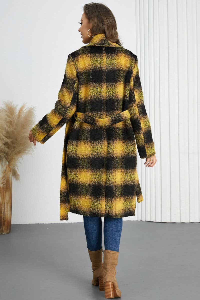 CWOCO0943_DOUBLE-BREASTED LACE-UP OMBR? PLAID COAT