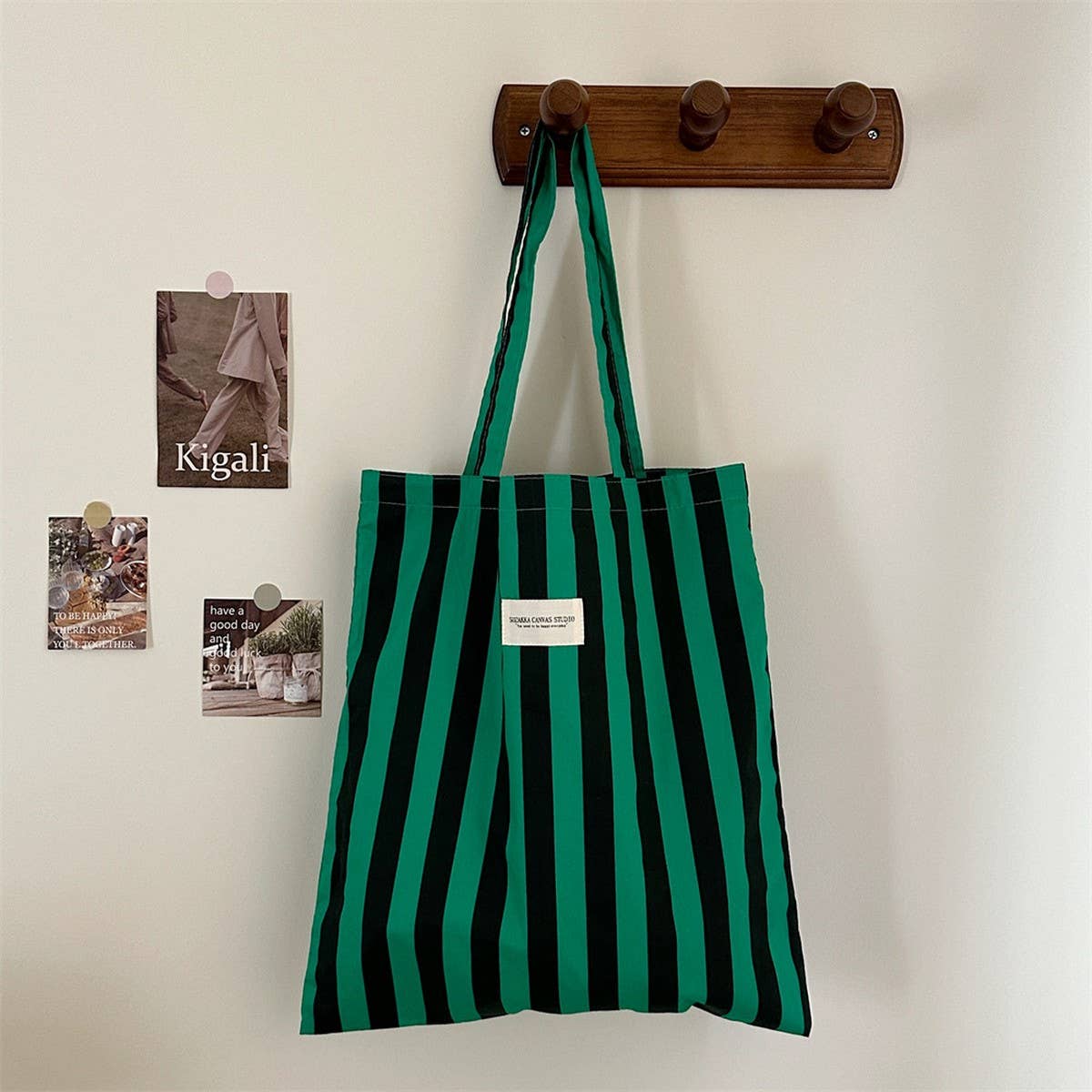 CWAB5814_FASHION STRIPED LARGE CAPACITY SIMPLE CANVAS BAG