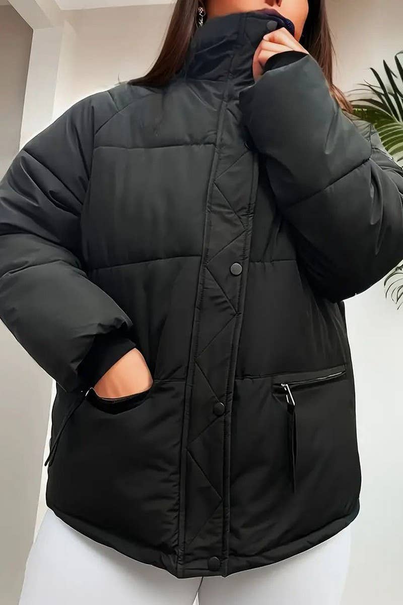 CWOCO0605_STAND COLLAR THICKENED SOLID COLOR COTTON COAT