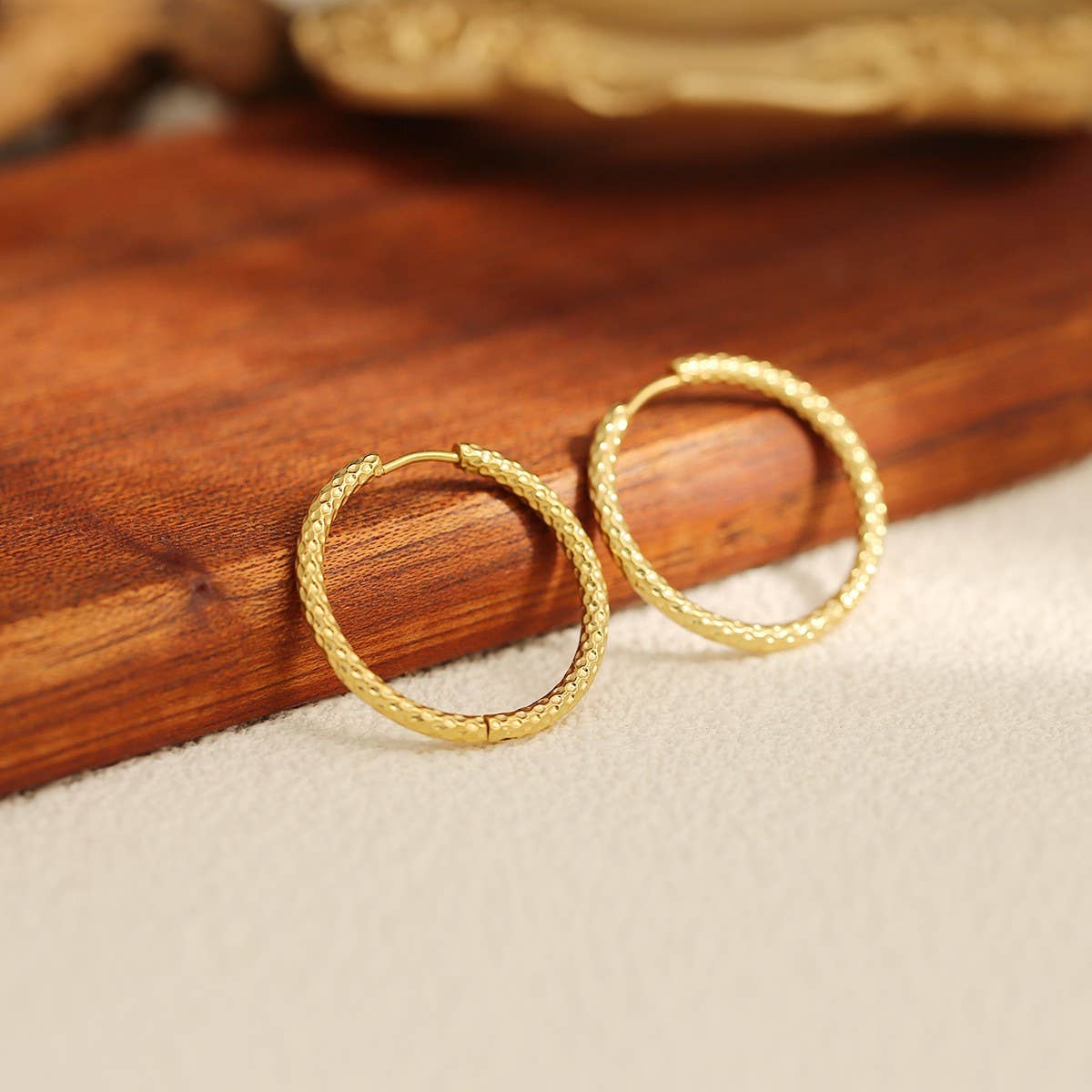 CIRCLE STAINLESS STEEL TWISTED DIAMOND EARRINGS