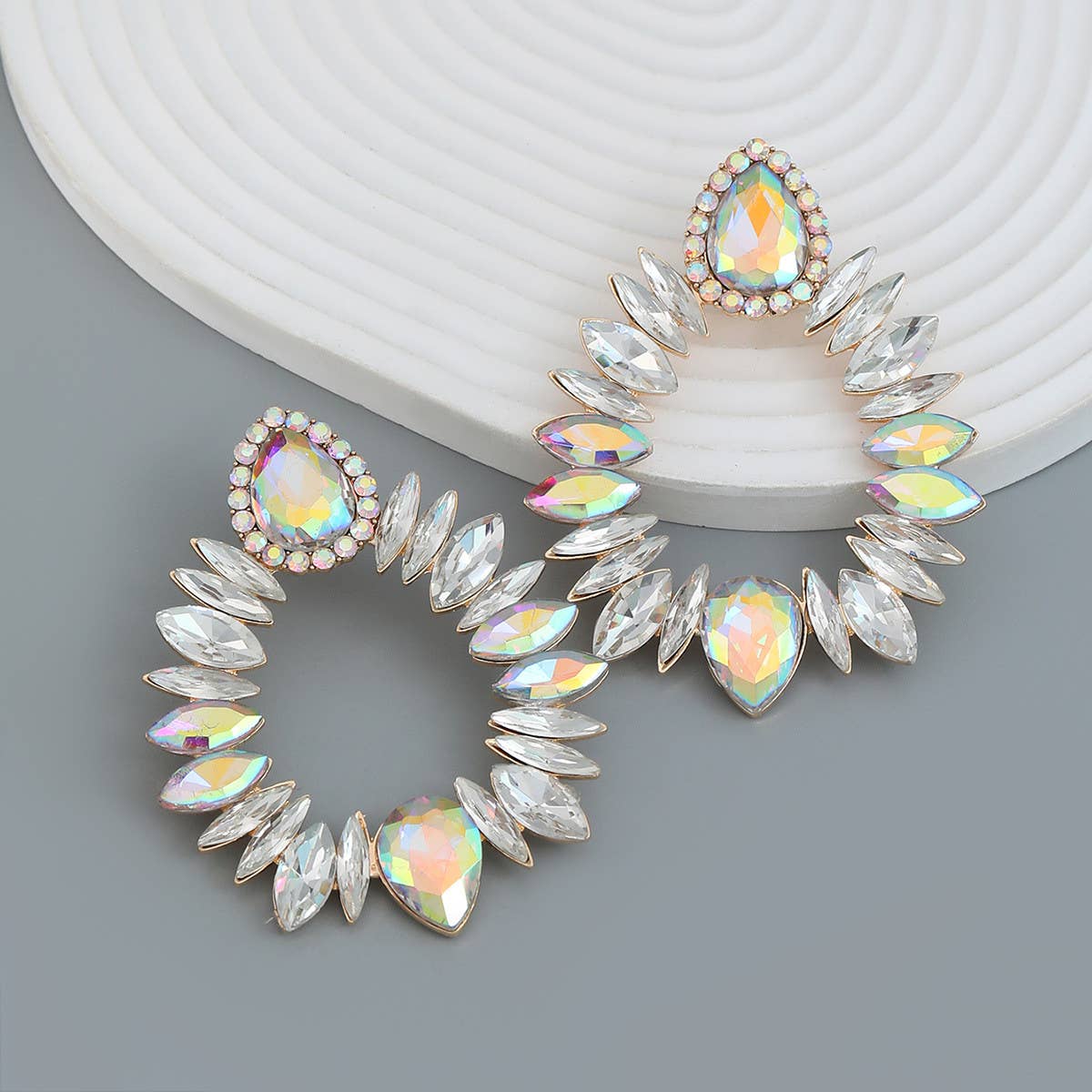 COLORFUL CRYSTAL GEOMETRIC DROP STUD EARRINGS