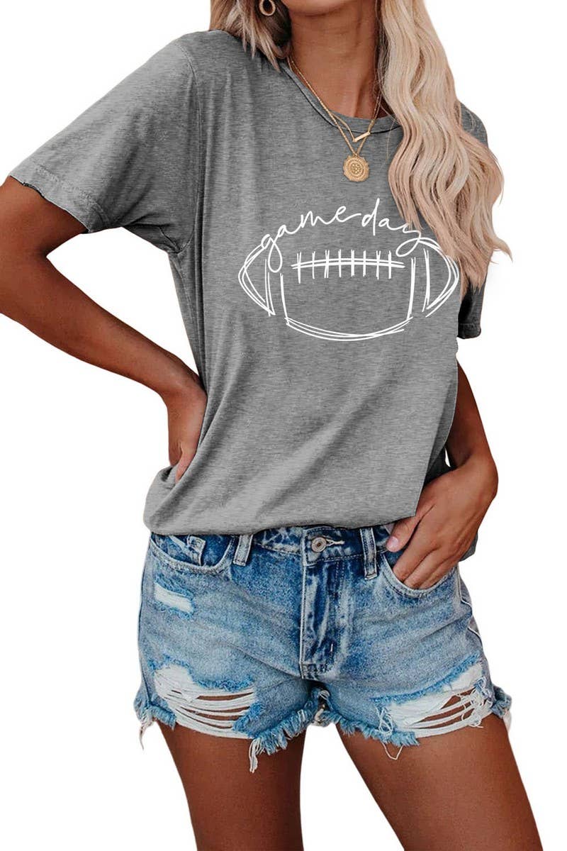 CWTTS0587_WOMEN GAME DAY PRINTING SHORT SLEEVE T SHIRT TOP