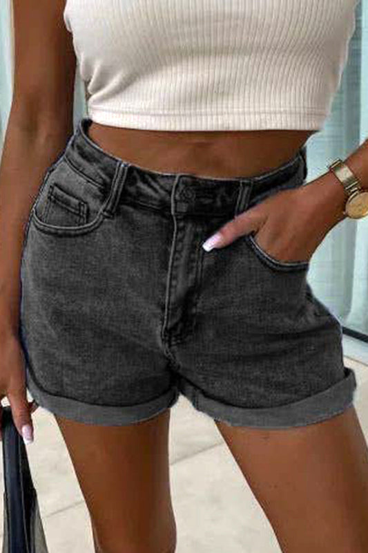 DENIM SHORTS ROLLED UP HOT PANTS_CWBSP0287