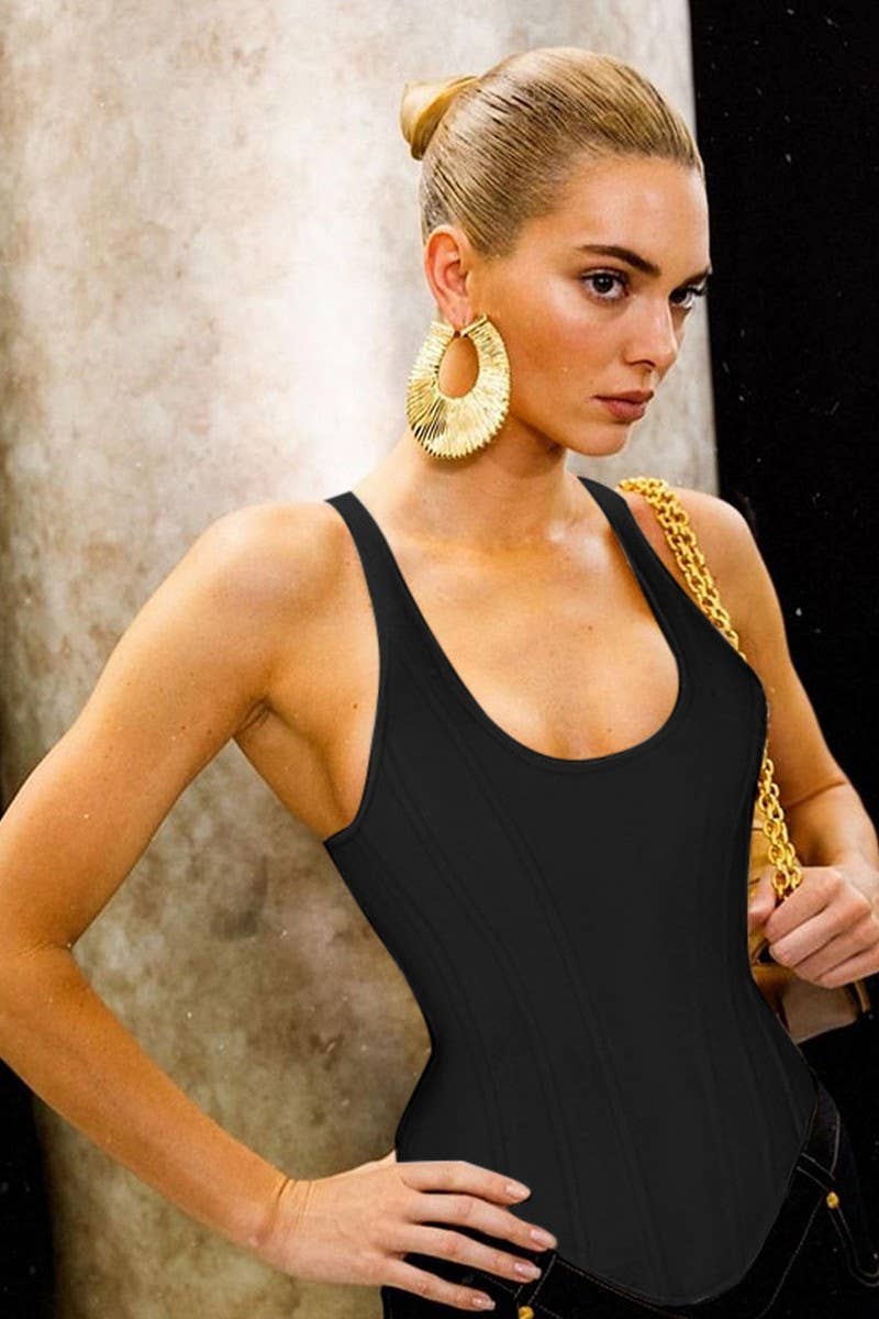 CWTBLSL0590_SOLID COLOR KENDALL STYLE WAISTED VEST TOP