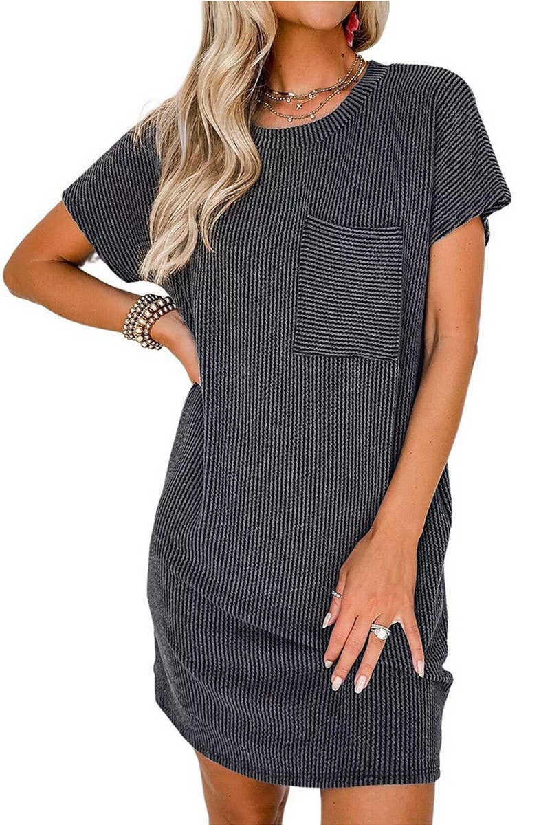 CWDSD4156_CASUAL COLOR CONTRAST TWIST POCKET DRESS
