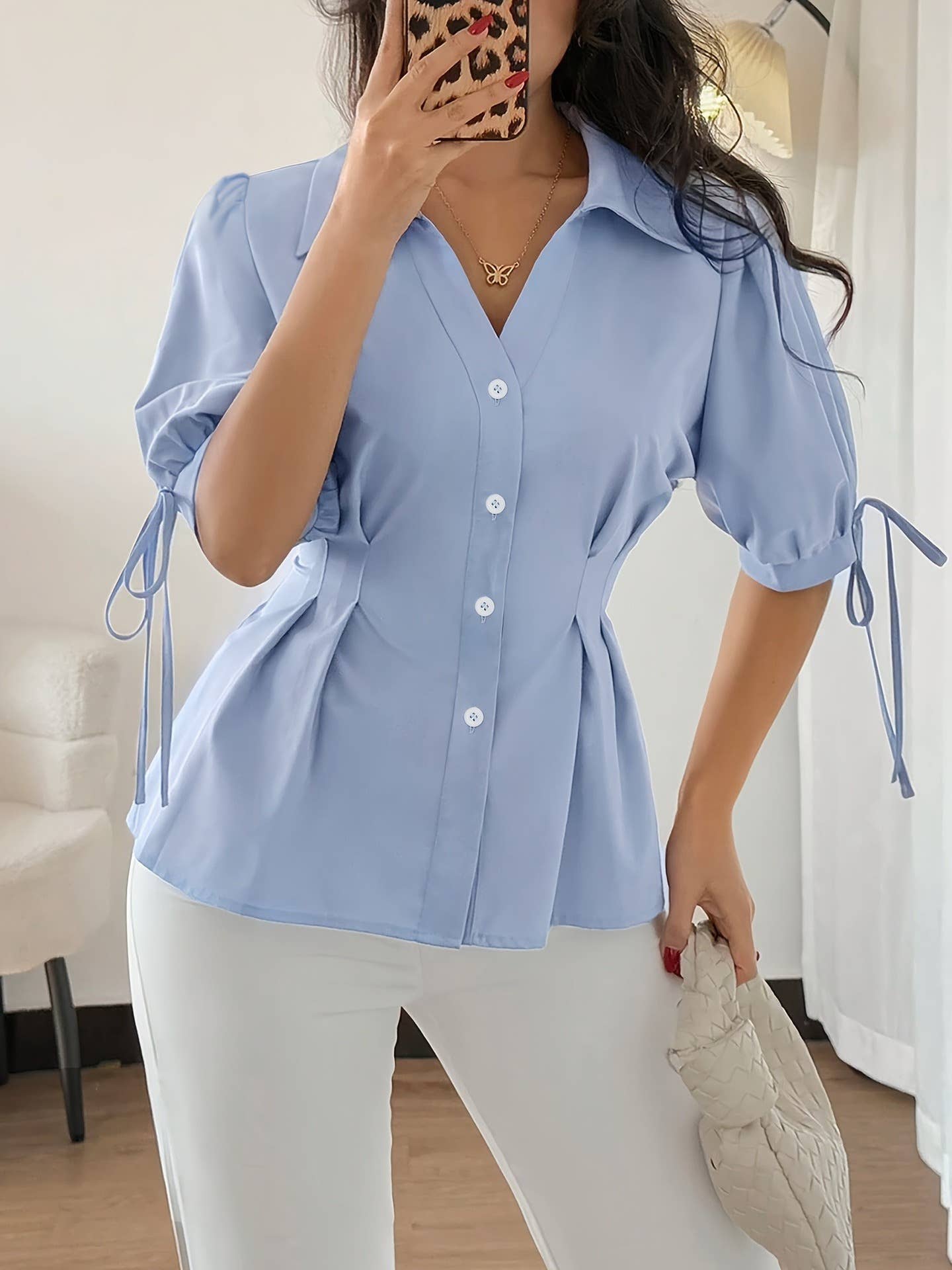 Cinched waist cuffs LACES and pleats fitted shirt