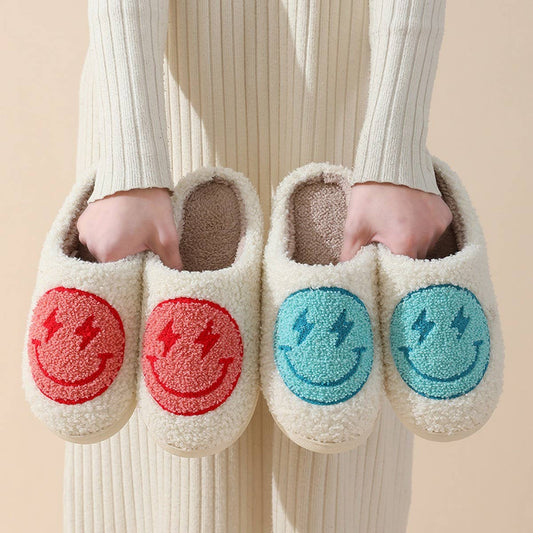 THUNDER EYE SMILING FACE LEOPARD PLUSH SLIPPERS