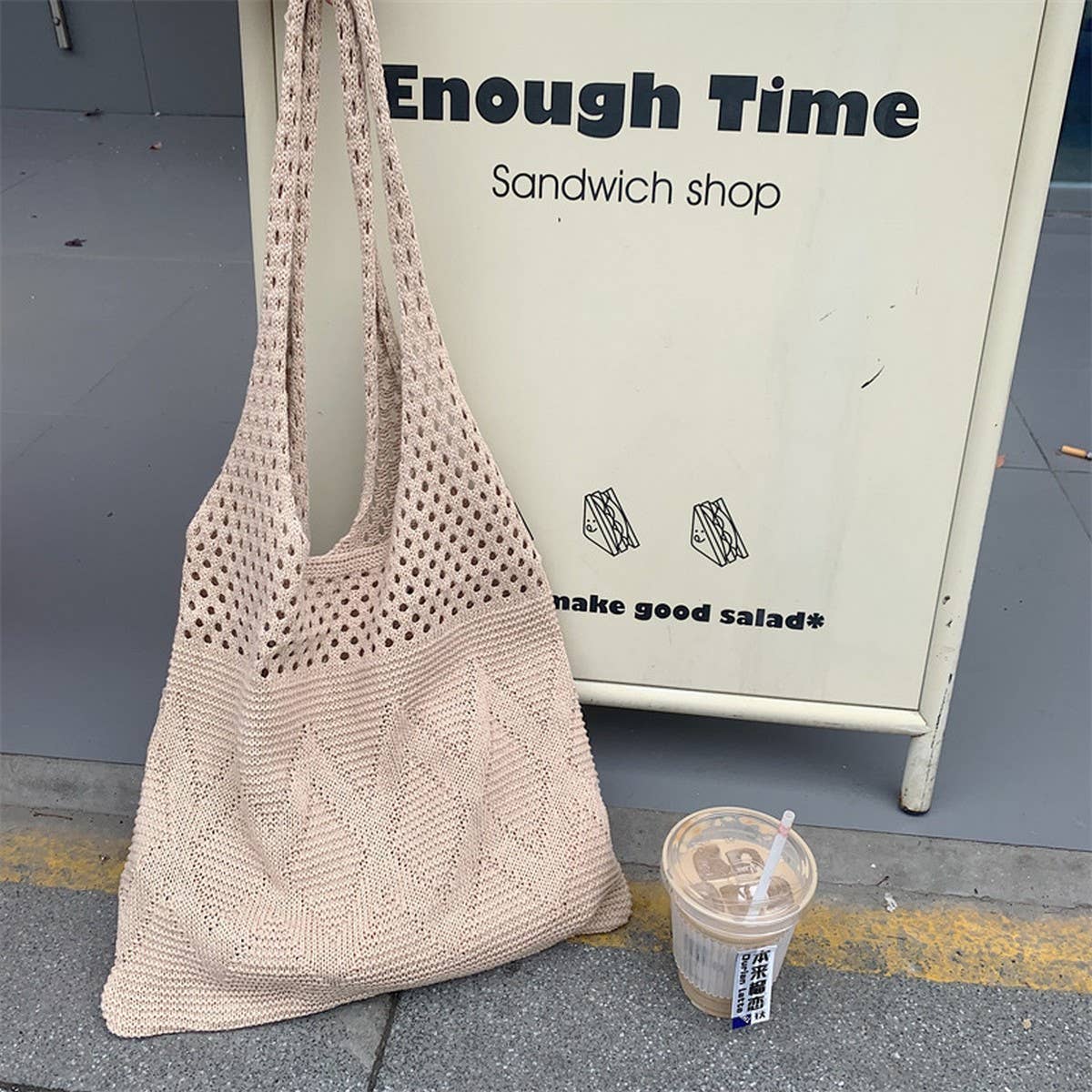 CWAB5788_SOLID COLOR DIAMOND HOLLOW KNITTED UNDERARM BAG