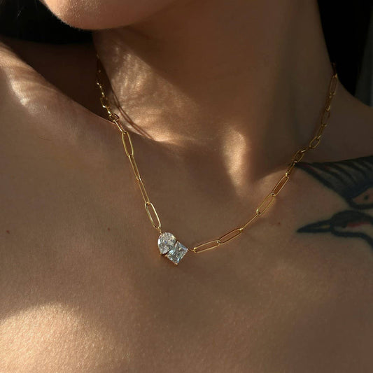 Vintage 18k gold-plated square zircon necklace
