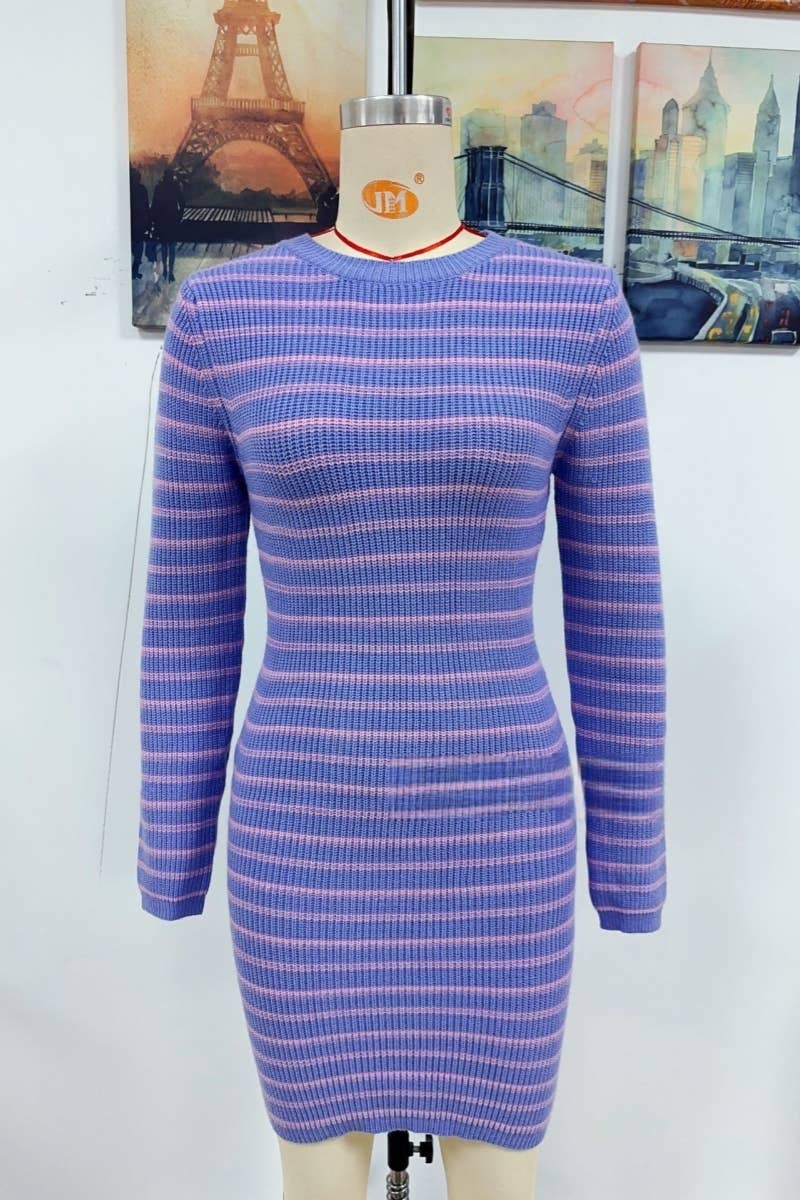 CWDSD10341  Crew Neck Long Sleeve Pullover Dress Sweater