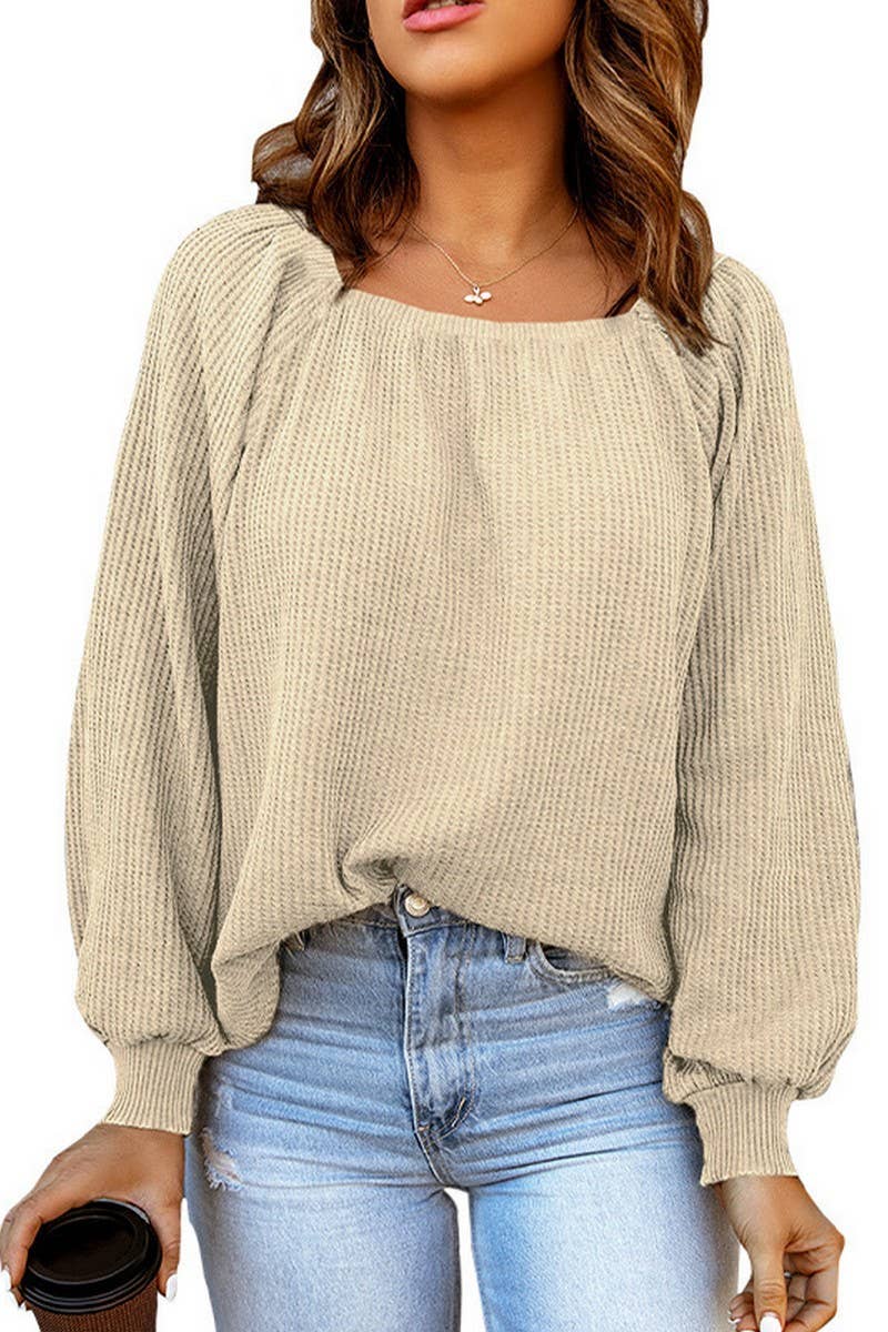 CWTBLL2673_SOLID COLOR SQUARE NECK LOOSE KNIT SWEATER TOP