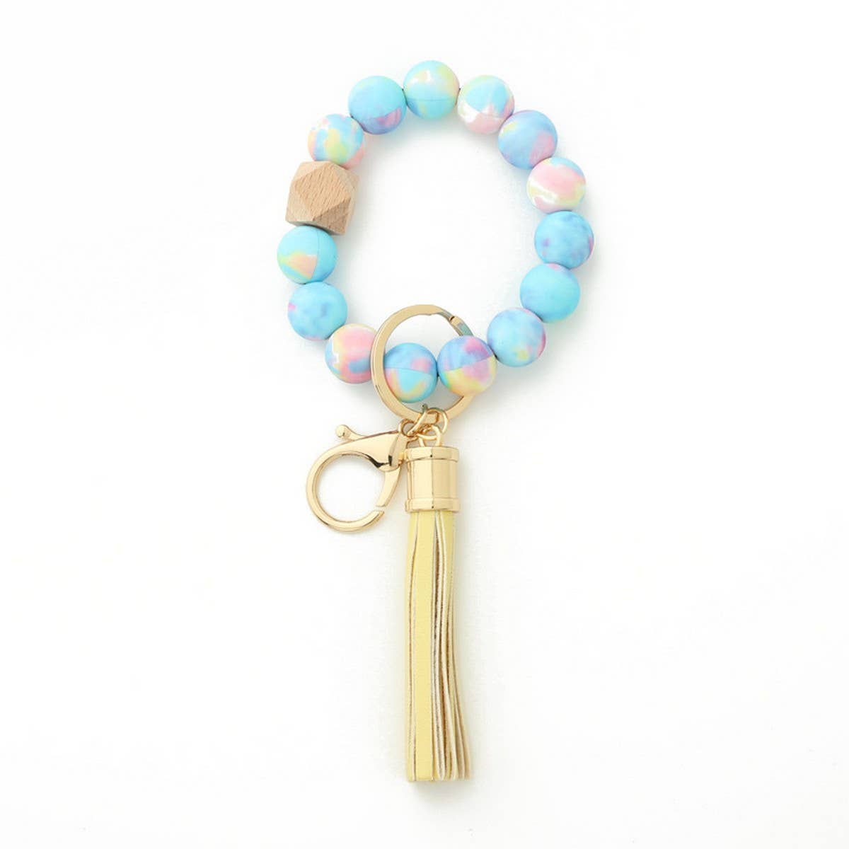 Leopard Print Silicone Bead Bracelet Keychain