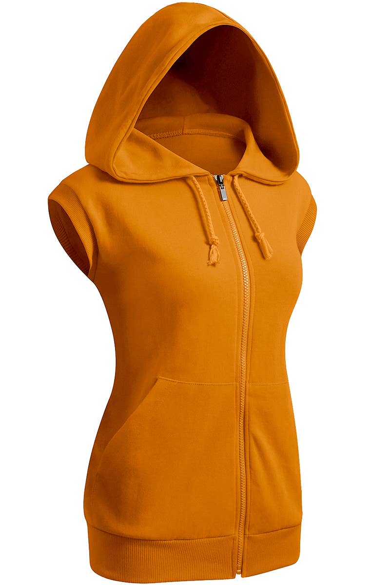 KWOHOSL003_Sleeveless Hoodies Basic Hoodie Zip Up