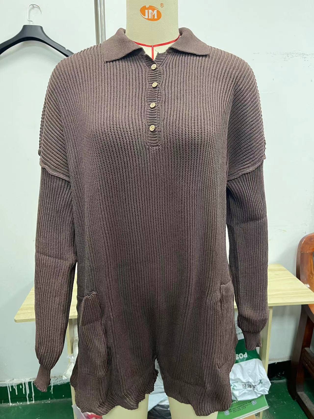 CASUAL SIMPLE V-NECK BUTTON SOLID COLOR JUMPSUIT