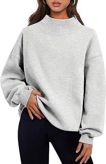 Casual half-high neck fleece hoodie with slit neckline