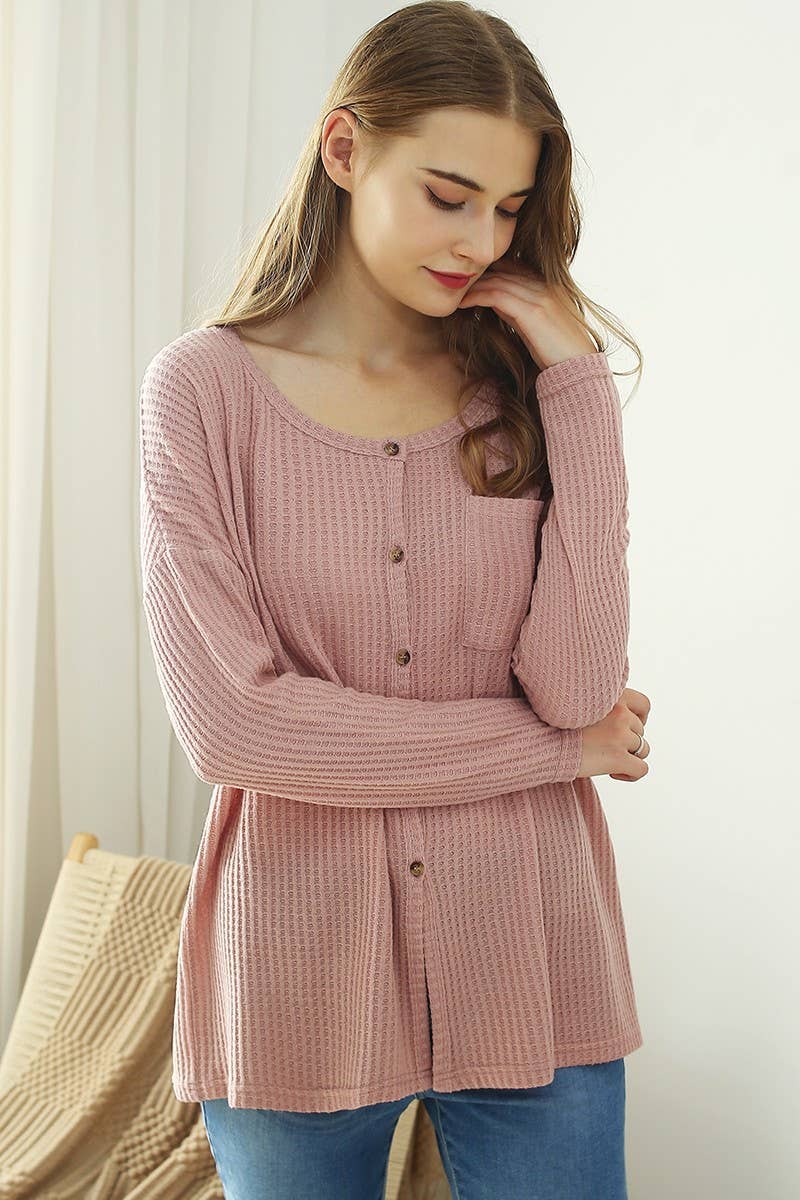 CWTSTL722_R NECK DETAILED BUTTON PULLOVER SWEATER KNIT TOP