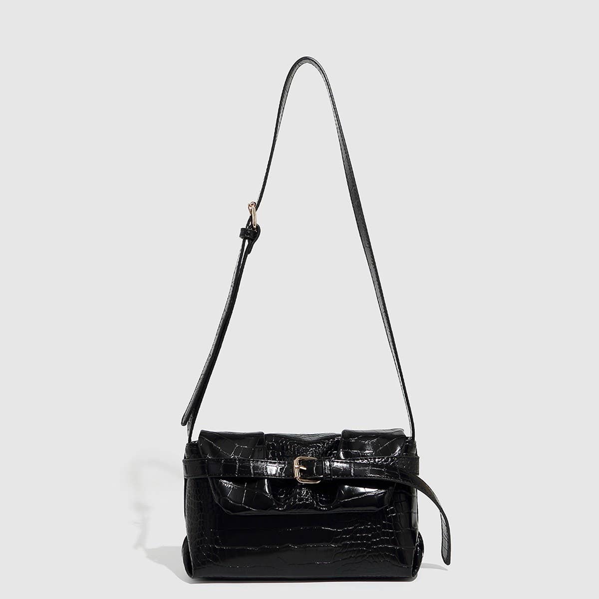 Adjustable Croc Pattern Baguette Shoulder Bag_CWAB5691