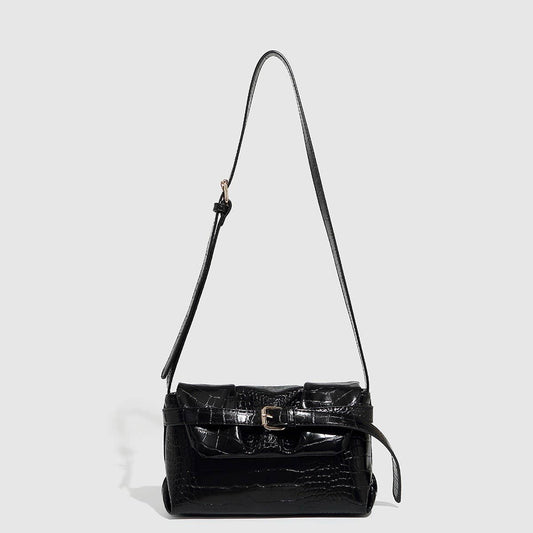 Adjustable Croc Pattern Baguette Shoulder Bag_CWAB5691