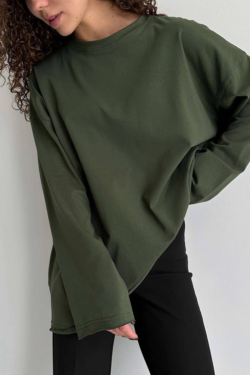 CWTBLL2963_SPRING AUTUMN ROUND NECK LONG SLEEVE TOP