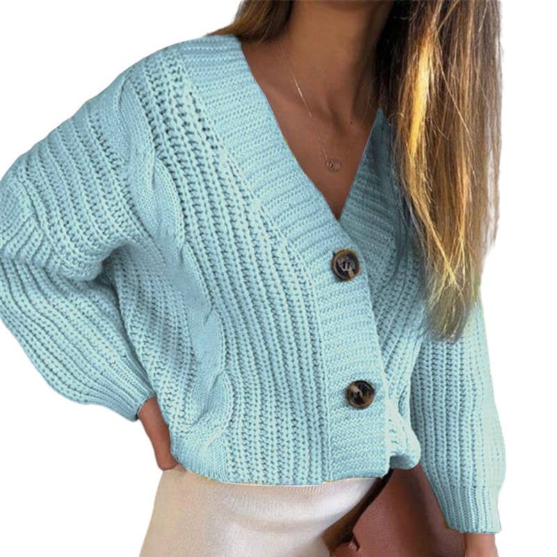 CARDIGAN WITH TWIST BUTTON THICK THREAD SWEATER