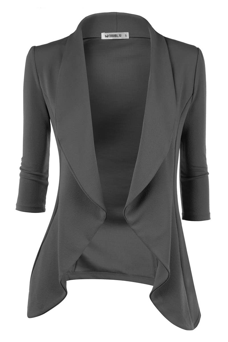 CWOBL089_Casual Work 3/4 Sleeve Open Front Blazer