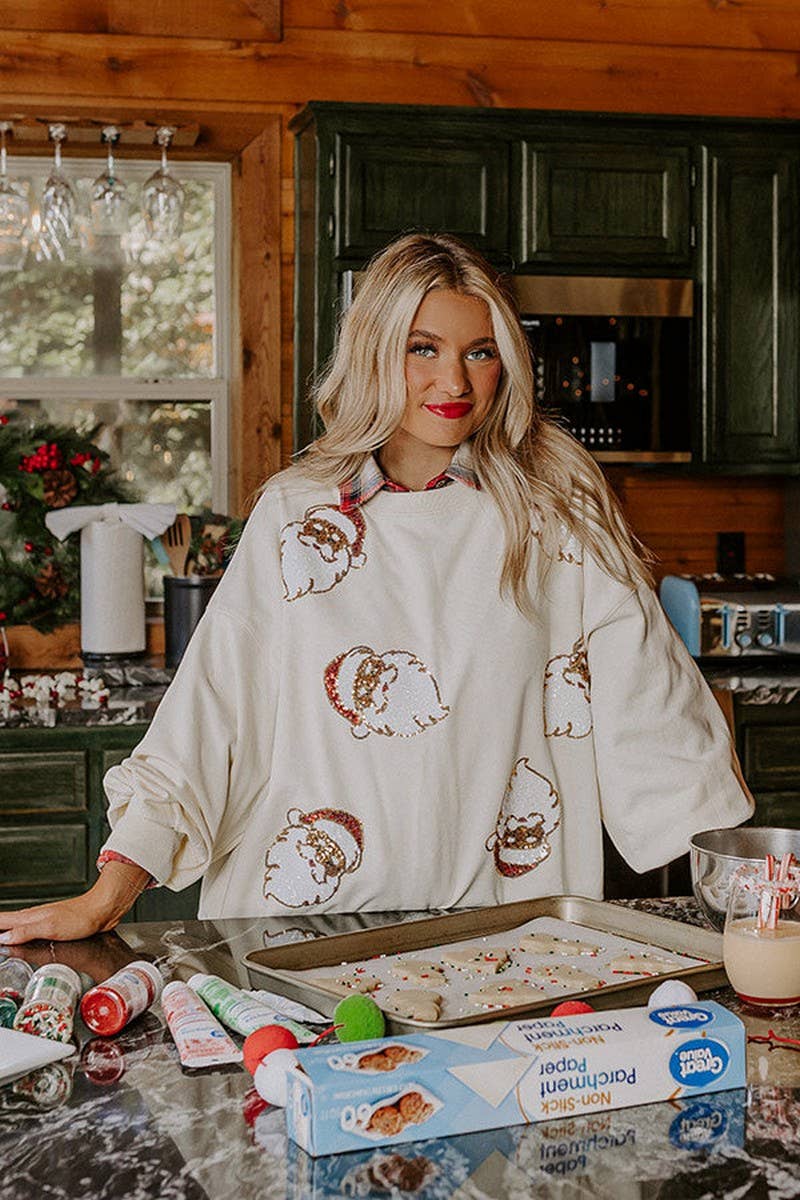 CWTBLL01242_SEQUIN SANTA CLAUS CHRISTMAS SWEATSHIRT