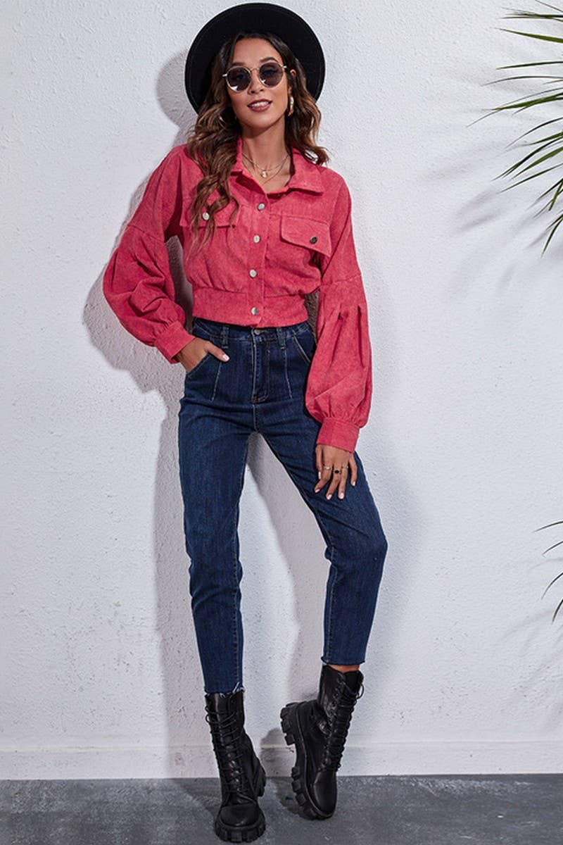 CWOJA1094_BALLOON SLEEVE CORDUROY SHORT JACKET