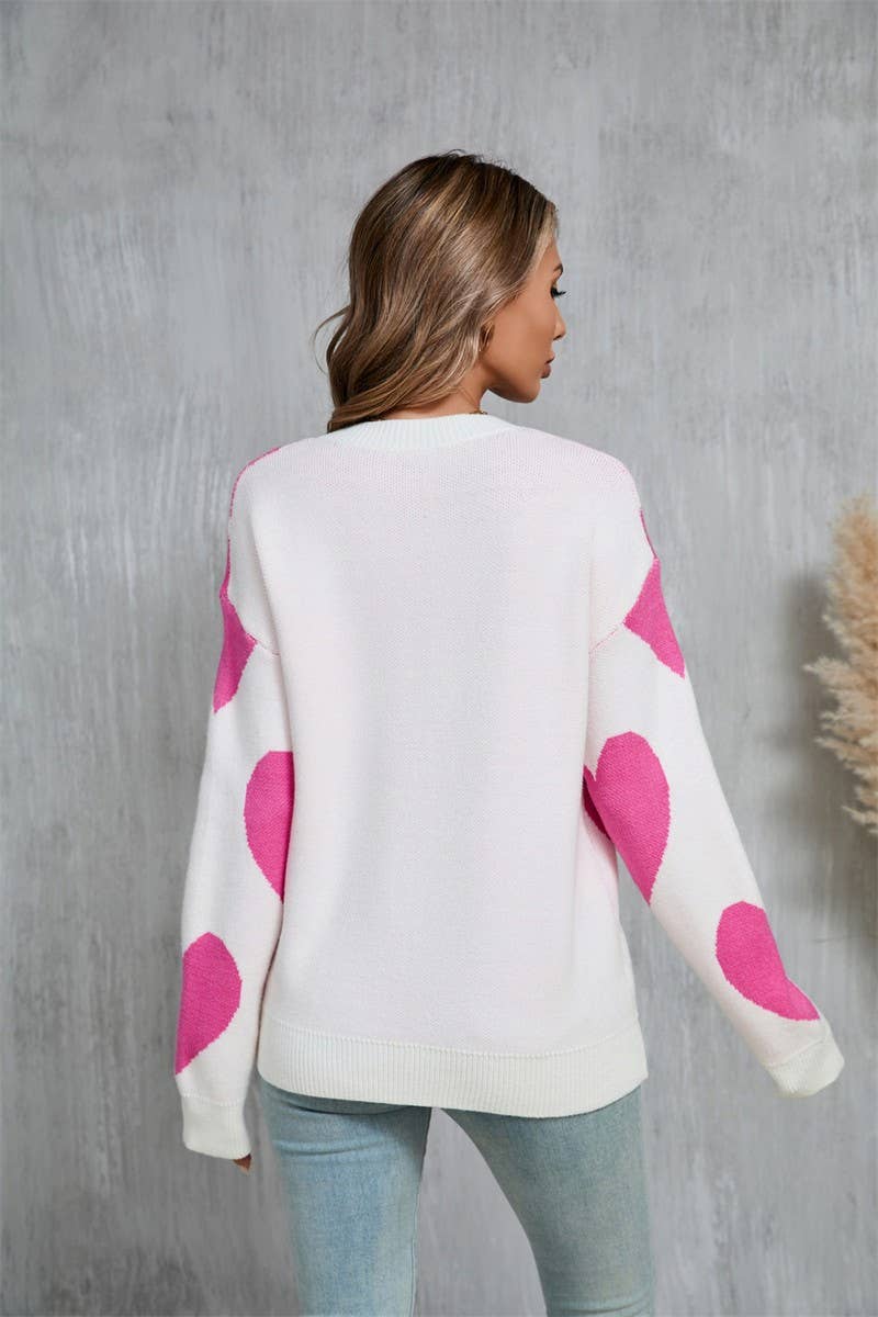 CWOSWL5758_VALENTINE'S DAY ROUND NECK HEART KNITTED SWEATER